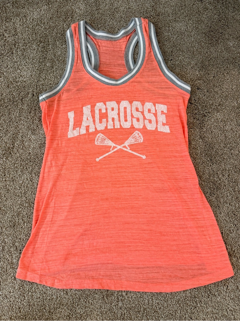 Coral Racerback Lacrosse Graphic Tank Top
